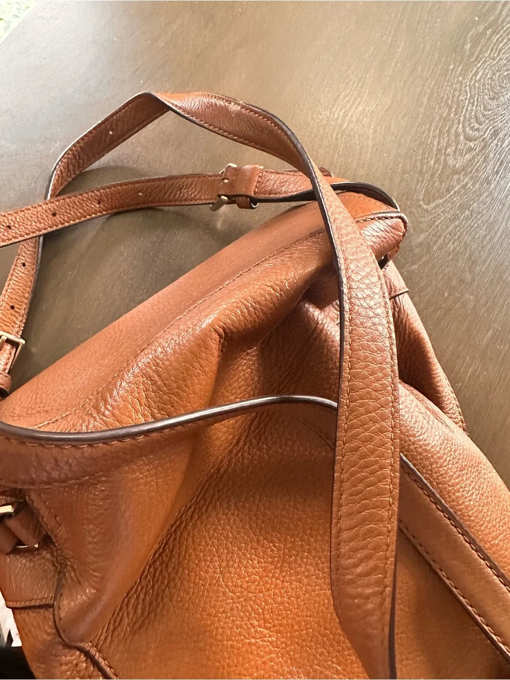 Kate spade pebbled leather mini back pack in camel